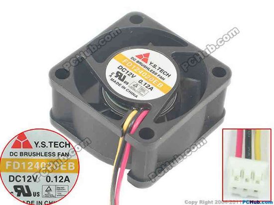 118612 Y.S TECH FD124020EB Server - Square Fan sq40x40x20, w60x3x3, 12V 0.12A Y.S TECH FD124020EB Server - Square Fan