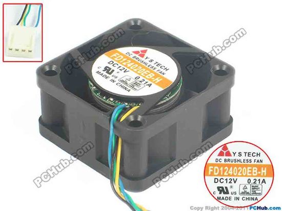 118613 Y.S TECH FD124020EB-H Server - Square Fan sq40x40x20, w50x4x4, 12V 0.21A Y.S TECH FD124020EB-H Server - Square Fan