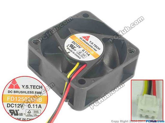118617 Y.S TECH FD125020HB Server - Square Fan sq50x50x20, 3-wire, 12V 0.11A Y.S TECH FD125020HB Server - Square Fan 