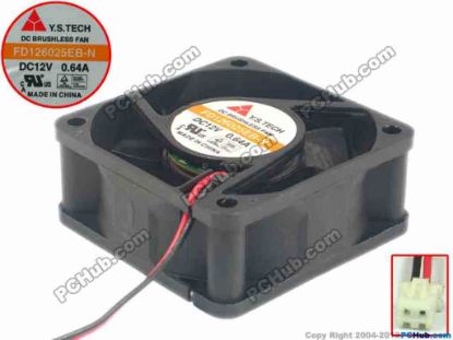 118622 Y.S TECH FD126025EB-N Server - Square Fan sq60x60x25, w65x2x2, 12V 0.64A Y.S TECH FD126025EB-N Server - Square Fan 