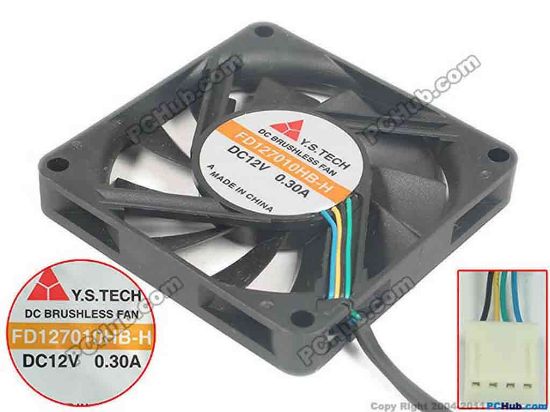 118623 Y.S TECH FD127010HB-H Server - Square Fan sq70x70x10, w130x4x4, 12V 0.30A Y.S TECH FD127010HB-H Server - Square Fan 