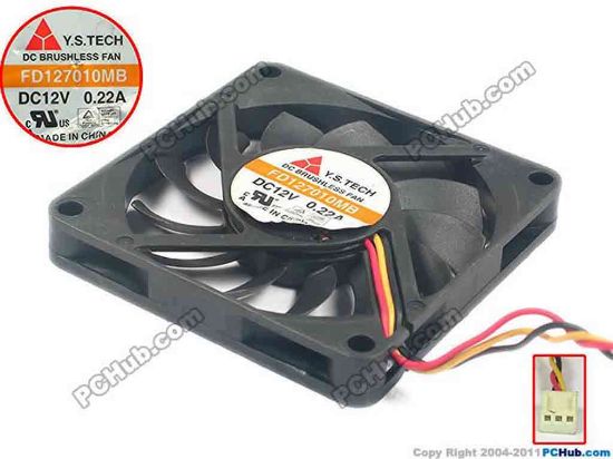 118624 Y.S TECH FD127010MB Server - Square Fan sq70x70x10, w170x3x3, 12V 0.22A Y.S TECH FD127010MB Server - Square Fan 