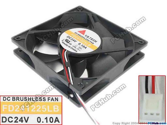 118635 Y.S TECH FD241225LB Server - Square Fan DC 24V 0.10A, 120x120x25mm, New Y.S TECH FD241225LB Server - Square Fan 