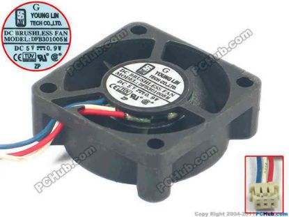118660 Young Lin DFB301005M Server - Square Fan sq30x30x10, w100x3x3, 5V 0.9W Young Lin DFB301005M Server - Square Fan 