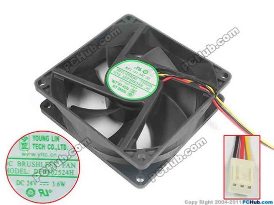 118665 Young Lin DFB802524H Server - Square Fan sq80x80x25, 3-wire, 24V 3.6W Young Lin DFB802524H Server - Square Fan 