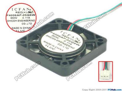 119098 ICFAN / SHICOH F4006AP-05QSW Server - Square Fan sq40x40x07, 3-wire, 5V 0.11A ICFAN / SHICOH F4006AP-05QSW Server - Square Fan
