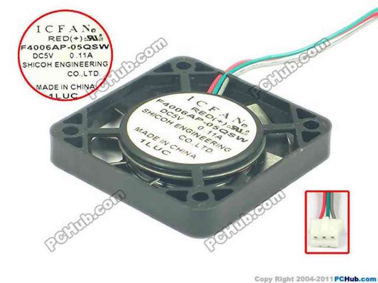 119098 ICFAN / SHICOH F4006AP-05QSW Server - Square Fan sq40x40x07, 3-wire, 5V 0.11A ICFAN / SHICOH F4006AP-05QSW Server - Square Fan