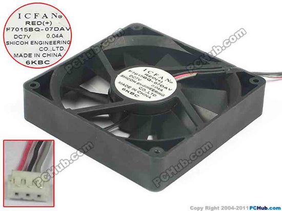 119104 ICFAN / SHICOH F7015BQ-07DAV Server - Square Fan 01, sq70x70x15, w70x3x3, 7V 0.04A ICFAN / SHICOH F7015BQ-07DAV Server - Square Fan 