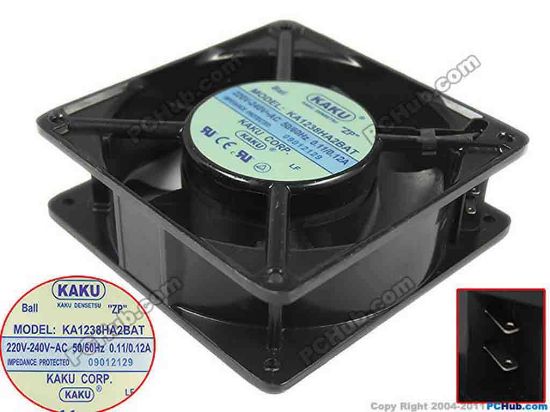 119116 Kaku KA1238HA2BAT Server - Square Fan sq120x120x38, 2pin, 240V 0.12A Kaku KA1238HA2BAT Server - Square Fan