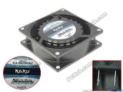 119128 Kaku KA8025HA2 Server - Square Fan sq80x80x25, 240V 0.08A Kaku KA8025HA2 Server - Square Fan 
