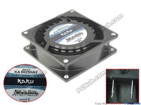 119128 Kaku KA8025HA2 Server - Square Fan sq80x80x25, 240V 0.08A Kaku KA8025HA2 Server - Square Fan 