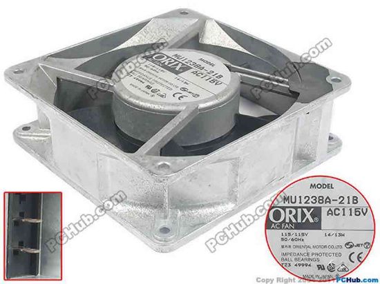 119247 ORIX MU1238A-21B Server - Square Fan AC 115V 14W, 120x120x38mm, 2-wire ORIX MU1238A-21B Server - Square Fan
