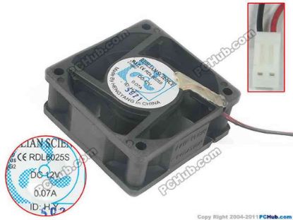 119272 RUILIAN / HENG YANG RDL6025S Server - Square Fan sq60x60x25, 2-wire, 12V 0.07A RUILIAN / HENG YANG RDL6025S Server - Square Fan 