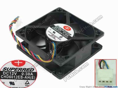 119281 Superred CHD6012EB-AH(E) Server - Square Fan sq60x60x20, w40x4x4, 12V 0.30A Superred CHD6012EB-AH(E) Server - Square Fan 