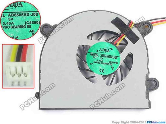 119351 ADDA AB6505HX-J03 Cooling Fan  C4500, 5V 0.40A, Bare fan ADDA AB6505HX-J03 Cooling Fan  <span style="color: #ff0000; font-family: arial, helvetica, sans-serif; font-size: 14px; background-color: #ececec;">For Clevo C4500/C4800/C5100Q/C5500Q<br style="color: #ff0000; font-family: arial, helvetica, sans-serif; font-size: 14px;" />
For MSI Megabook S6000, X-slim X600</span>