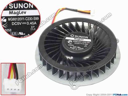 119404 SUNON MG60120V1-C230-S99 Cooling Fan  DC5V 0.45A, Bare fan SUNON MG60120V1-C230-S99 Cooling Fan  