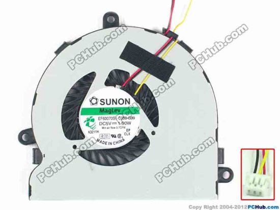 119435 SUNON EF60070S1-C050-G99 Cooling Fan  w50x3x3, 5V 1.90W, Bare fan SUNON EF60070S1-C050-G99 Cooling Fan  