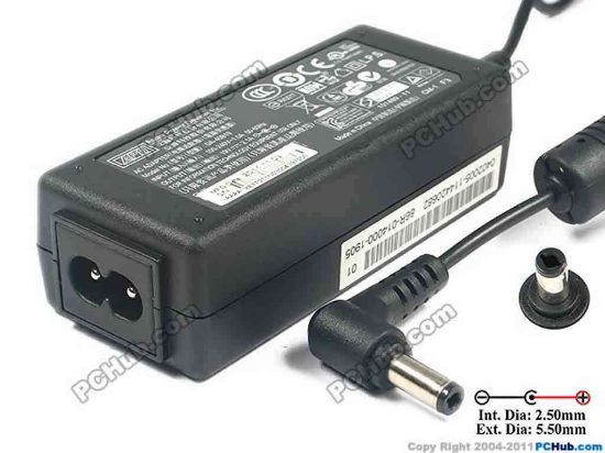 119501 APD / Asian Power Devices DA-40B19 AC Adapter 13V-19V 19V 2.1A, Barrel 5.5/2.5mm, 2-Prong APD / Asian Power Devices DA-40B19 AC Adapter 13V-19V