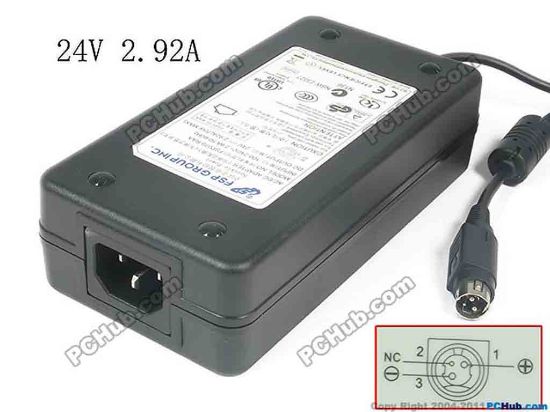 119546 FSP Group Inc FSP070-RA AC Adapter - NEW Original 24V 2.92A, 3-Pin, P1=+, P3=-, C14, New FSP Group Inc FSP070-RA AC Adapter - NEW Original 