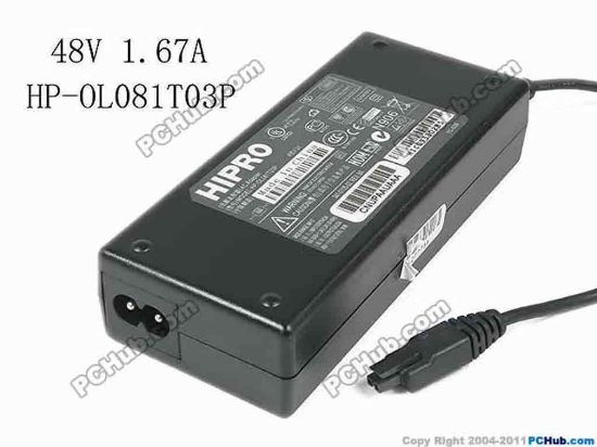 119553 HIPRO HP-OL081T03P AC Adapter - NEW Original 48V 1.67A, 2-Hole,2-Prong, New HIPRO HP-OL081T03P AC Adapter - NEW Original 