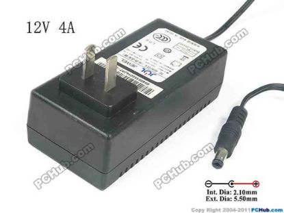 119558 Jewel JS-12040 AC Adapter 5V-12V 12V 4A, 5.5/2.1mm, Barrel Tip, US 2-Pin Plug Jewel JS-12040 AC Adapter 5V-12V 