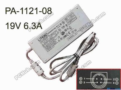 119595 LITE-ON PA-1121-08 AC Adapter - NEW Original 19V 6.3A, 4-Pin Din, 2-Prong, New LITE-ON PA-1121-08 AC Adapter - NEW Original 