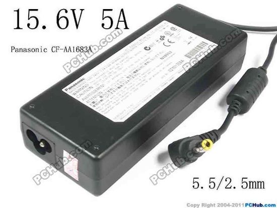 119707 Panasonic CF-AA1683A AC Adapter- Laptop 15.6V 5A, 5.5/2.5mm, 3-Prong Panasonic CF-AA1683A AC Adapter- Laptop 