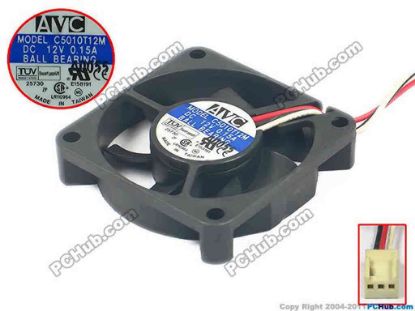 119753 AVC C5010T12M Server - Square Fan sq50x50x10, 3-wire, 12V 0.15A AVC C5010T12M Server - Square Fan 