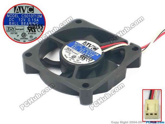 119753 AVC C5010T12M Server - Square Fan sq50x50x10, 3-wire, 12V 0.15A AVC C5010T12M Server - Square Fan 