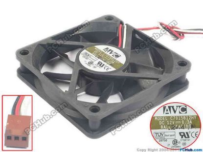 119754 AVC C7015B12HY Server - Square Fan sq70x70x15, 3-wire, 12V 0.3A AVC C7015B12HY Server - Square Fan 