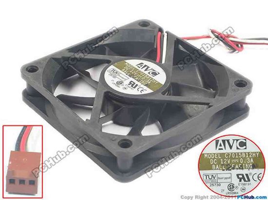 119754 AVC C7015B12HY Server - Square Fan sq70x70x15, 3-wire, 12V 0.3A AVC C7015B12HY Server - Square Fan 
