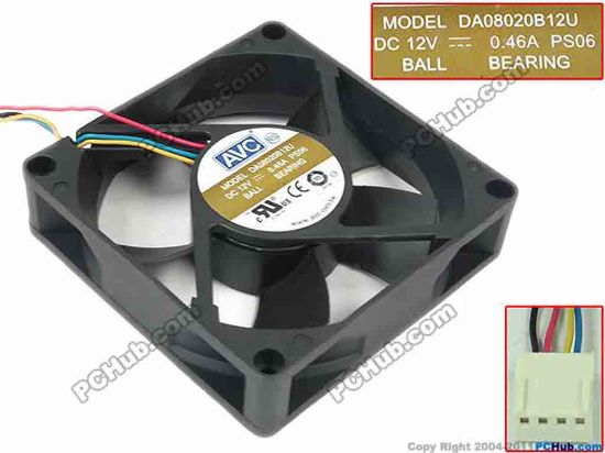 119773 AVC DA08020B12U Server - Square Fan PS06, sq80x80x20, w130x4x5, 12V 0.46A AVC DA08020B12U Server - Square Fan 