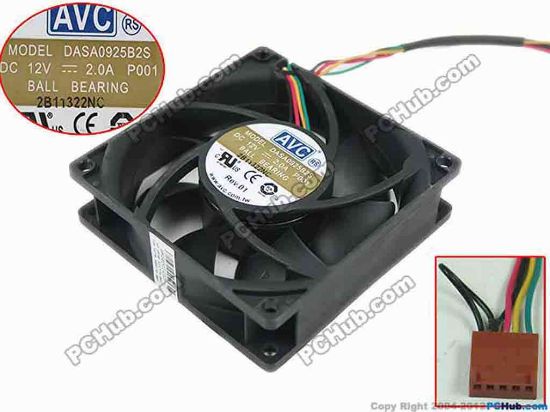 119791 AVC DASA0925B2S Server - Square Fan P001, sq90x90x25, 4-wire, 12V 2.0A AVC DASA0925B2S Server - Square Fan 