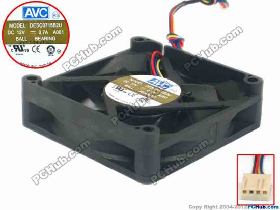 119834 AVC DESC0715B2U Server - Square Fan A001, sq70x70x15, 4-wire, 12V 0.7A AVC DESC0715B2U Server - Square Fan 