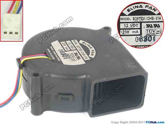 119922 ELINA FAN BDF7531-12HB-01A Server - Blower Fan bw75x75x30, 3-wire, 12V 210mA ELINA FAN BDF7531-12HB-01A Server - Blower Fan