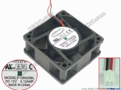 119954 Everflow F126025BL Server - Square Fan sq60x60x25, 2-wire, 12V 0.12A Everflow F126025BL Server - Square Fan 