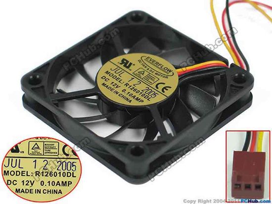119970 Everflow R126010DL Server - Square Fan sq60x60x10, w120x3x3, 12V 0.10A Everflow R126010DL Server - Square Fan 