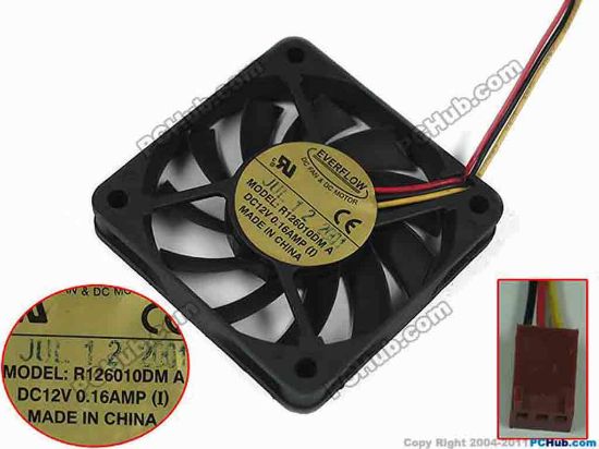 119971 Everflow R126010DM Server - Square Fan sq60x60x10, 3-wire, 12V 0.16A Everflow R126010DM Server - Square Fan 