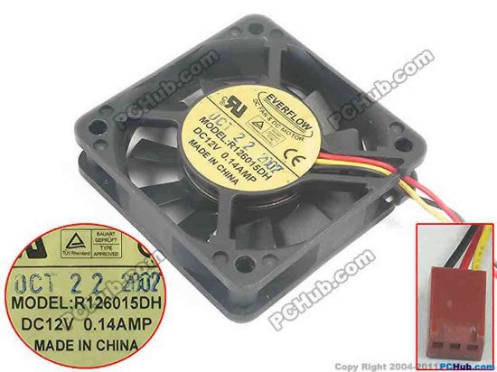 119972 Everflow R126015DH Server - Square Fan sq60x60x15, 3-wire, 12V 0.14A Everflow R126015DH Server - Square Fan 