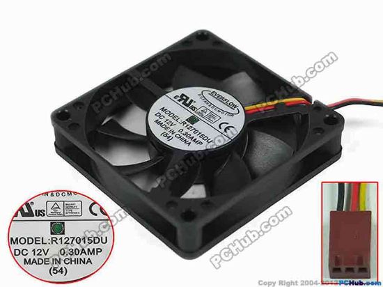 119979 Everflow R127015DU Server - Square Fan sq70x70x15, w60x3x3, 12V 0.30A Everflow R127015DU Server - Square Fan 