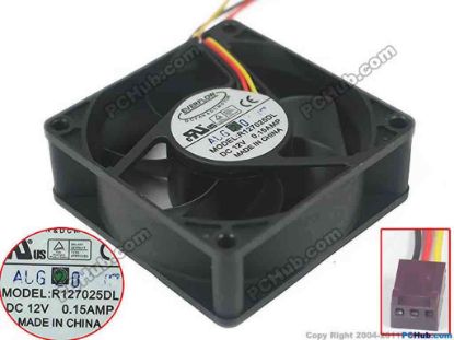 119981 Everflow R127025DL Server - Square Fan sq70x70x25, 3-wire, 12V 0.15A Everflow R127025DL Server - Square Fan 