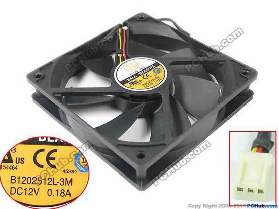 120006 GLOBE FAN B1202512L-3M Server - Square Fan sq120x120x25, w30x3x3, 12V 0.18A GLOBE FAN B1202512L-3M Server - Square Fan 