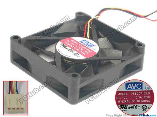 120458 AVC DSSC0715R2L Server - Square Fan P002, sq70x70x15, w140x4x4, 12V 0.3A AVC DSSC0715R2L Server - Square Fan 
