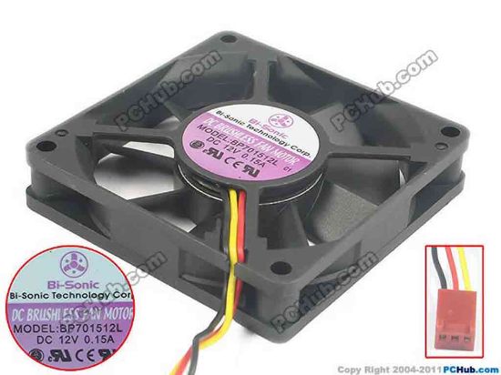 120504 Bi-Sonic BP701512L Server - Square Fan sq70x70x15, 3-wire, 12V 0.15A Bi-Sonic BP701512L Server - Square Fan 