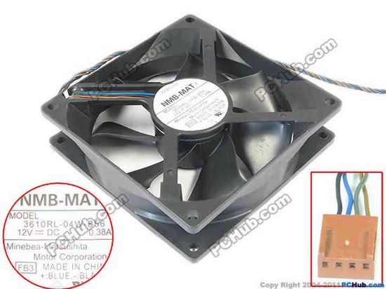 120603 NMB-MAT / Minebea 3610RL-04W-B56 Server - Square Fan FB3, sq90x90x25, 4-wire, 12V 0.38A NMB-MAT / Minebea 3610RL-04W-B56 Server - Square Fan 