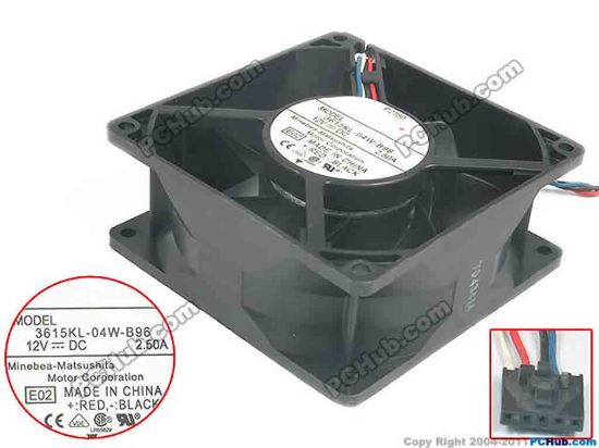 120607 Panaflo / Matsushita 3615KL-04W-B96 Server - Square Fan E02, sq92x92x38, 4-wire, 12V 1.60A Panaflo / Matsushita 3615KL-04W-B96 Server - Square Fan 