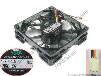 120674 Cooler Master A9225-18CB-3BN-L1 Server - Square Fan PLA09225S12M-3, sq90x90x25, w25x3x3, 12V 0.31A Cooler Master A9225-18CB-3BN-L1 Server - Square Fan 