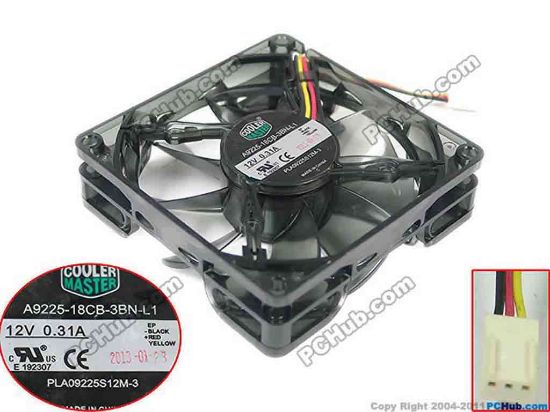 120674 Cooler Master A9225-18CB-3BN-L1 Server - Square Fan PLA09225S12M-3, sq90x90x25, w25x3x3, 12V 0.31A Cooler Master A9225-18CB-3BN-L1 Server - Square Fan 