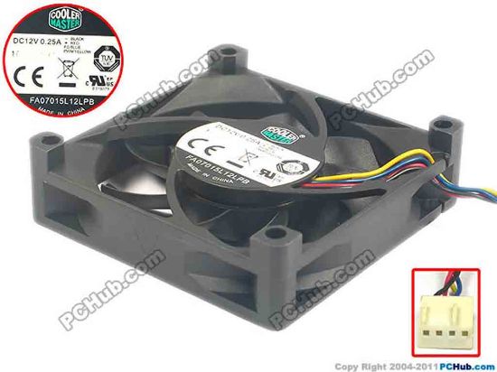 120681 Cooler Master FA07015L12LPB Server - Square Fan sq70x70x15, w100x4x4, 12V 0.25A Cooler Master FA07015L12LPB Server - Square Fan