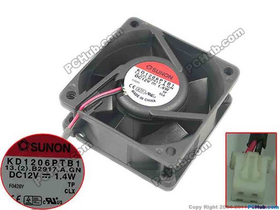 120724 SUNON KD1206PTB1 Server - Square Fan 13.(2).B2917.A.GN, sq60x60x25, 2-wire, 12V 1.4W SUNON KD1206PTB1 Server - Square Fan 